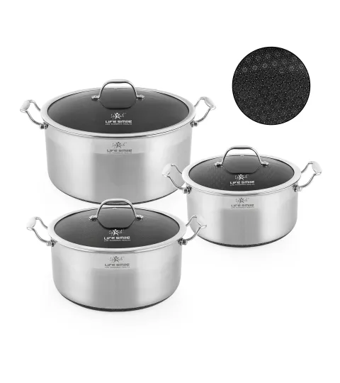 6 Pcs Stainless Steel Cookware Set Non-Stick Interlocking Pattern Induction Compatible